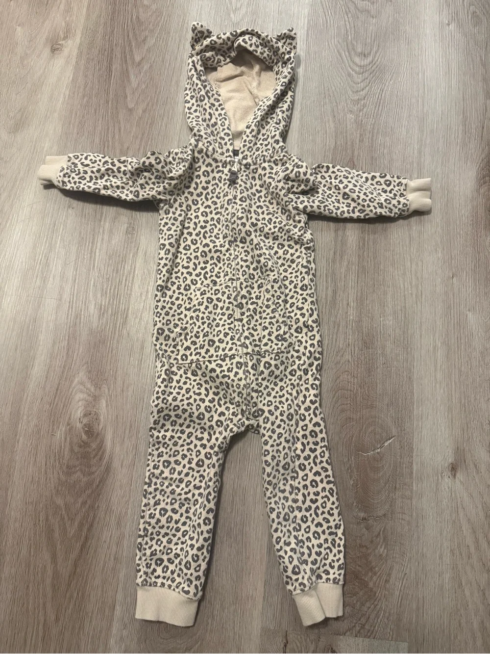 Carters Cozy Leopard Print Hooded One-Piece for Kids - Beige